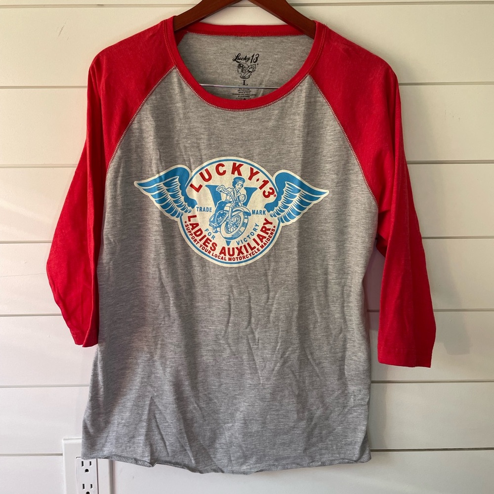 Lucky 13 Baseball T-shirt- Ladies Auxiliary - M